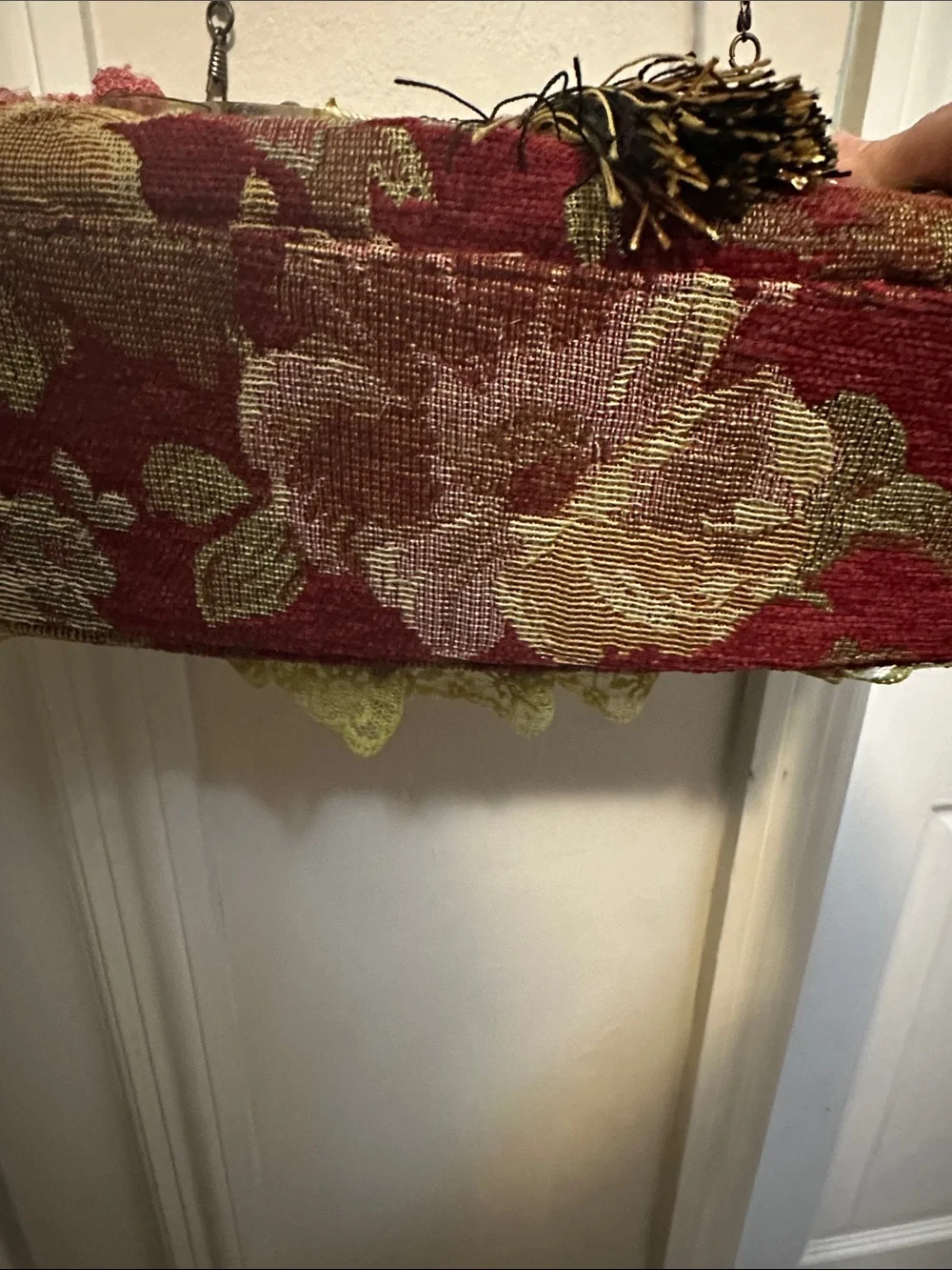 Vintage-Inspired Floral Appliqué Handbag in Burgundy and Olive